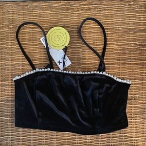 Urban Outfitters Cropped Velvet Pearl Top